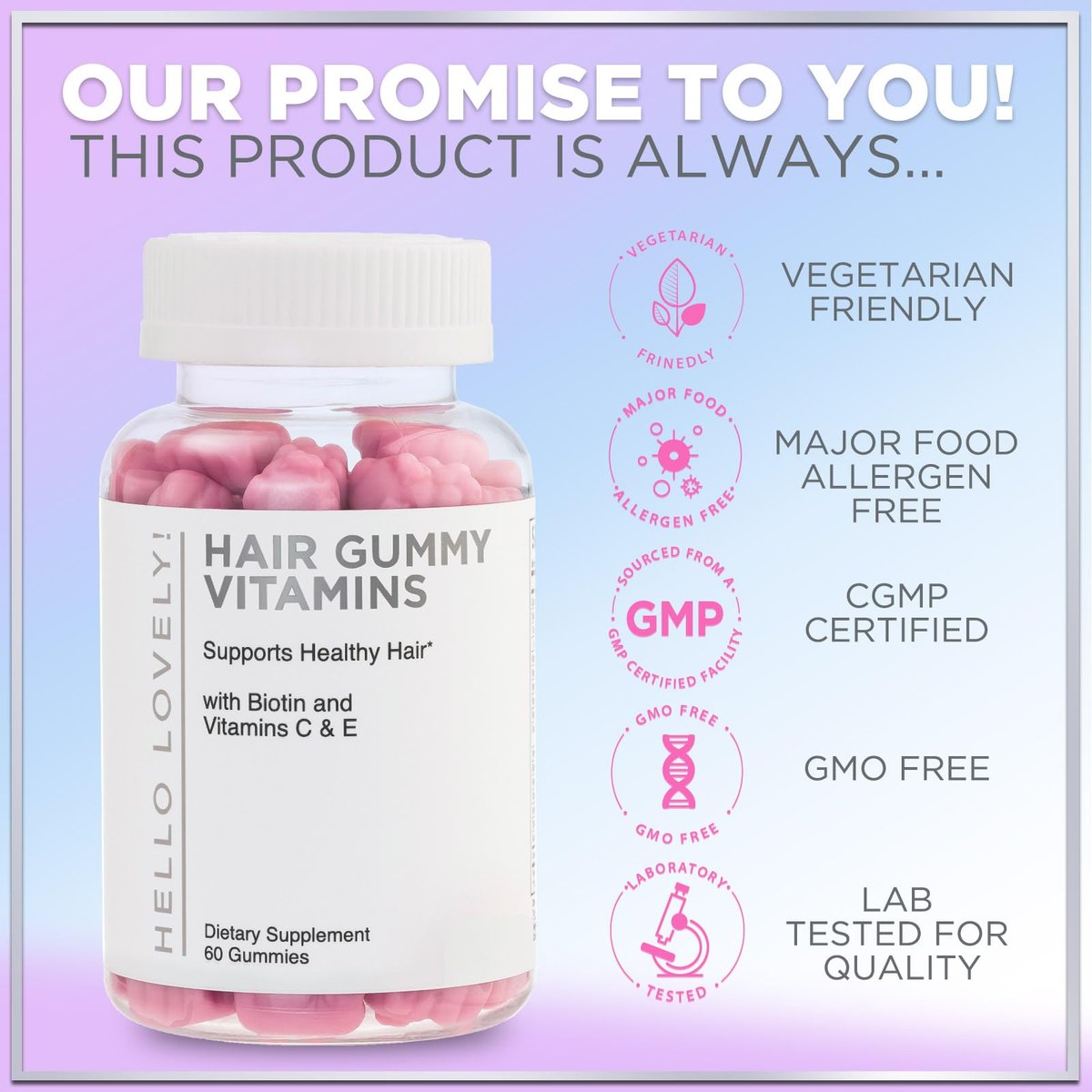 Haar-Vitamin Gummibärchen für Haarwachstum – Beauty-Komplex für Haare, Haut & Nägel mit 5000 mcg Biotin pro Portion – Fördert dichteres, stärkeres, strahlendes Haar für Frauen & Männer, Beerengeschmack – 60 Gummibärchen