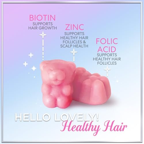 Haar-Vitamin Gummibärchen für Haarwachstum – Beauty-Komplex für Haare, Haut & Nägel mit 5000 mcg Biotin pro Portion – Fördert dichteres, stärkeres, strahlendes Haar für Frauen & Männer, Beerengeschmack – 60 Gummibärchen