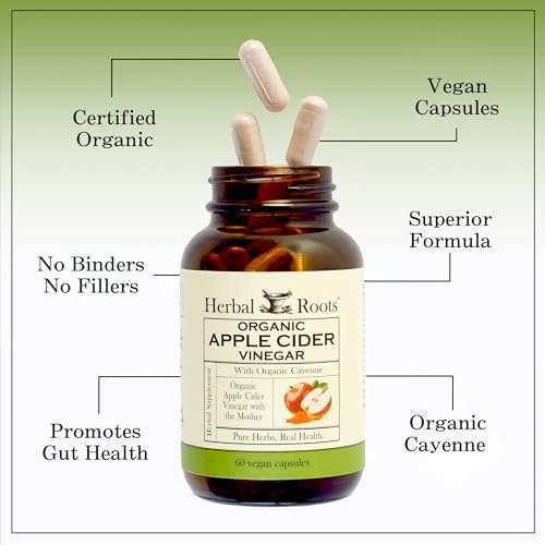 Herbal Roots Bio Apfelessig Kapseln mit Mutter und Bio Cayennepfeffer | 650 mg | 60 Vegane Kapseln