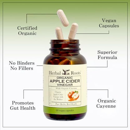 Herbal Roots Bio Apfelessig Kapseln mit Mutter und Bio Cayennepfeffer | 650 mg | 60 Vegane Kapseln