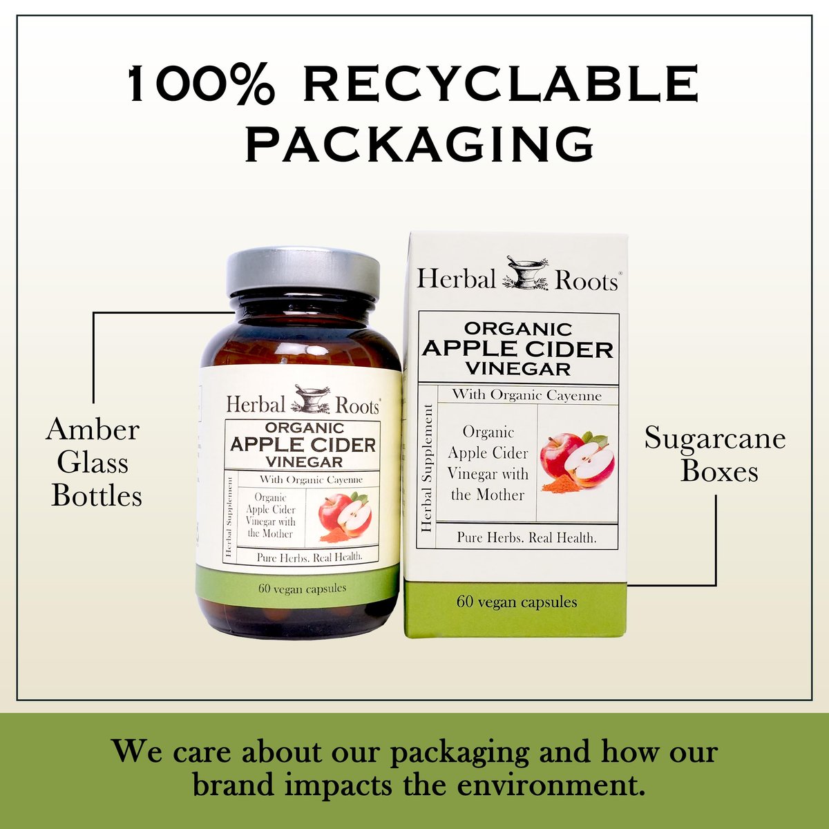 Herbal Roots Bio Apfelessig Kapseln mit Mutter und Bio Cayennepfeffer | 650 mg | 60 Vegane Kapseln