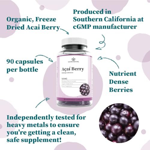 Nature Restore Bio Acai-Beere Kapseln, gefriergetrocknet, 90 Kapseln, Nicht GVO, Glutenfrei, Vegan