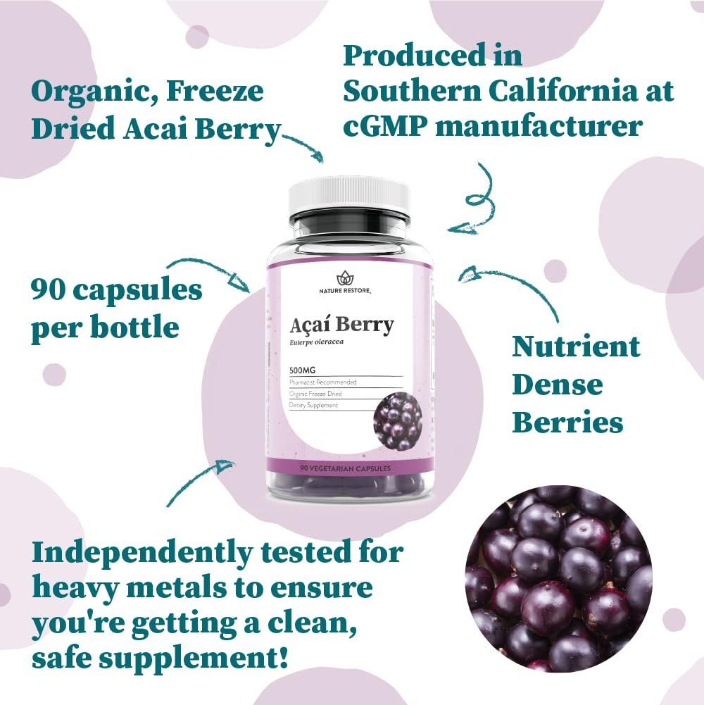 Nature Restore Bio Acai-Beere Kapseln, gefriergetrocknet, 90 Kapseln, Nicht GVO, Glutenfrei, Vegan