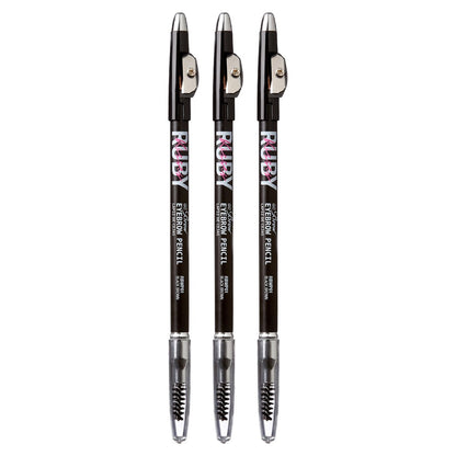 Ruby Kisses GoBrow Augenbrauenstift, anspitzbar, lang anhaltend, natürlicher Look, 3er Pack (Schwarzbraun)