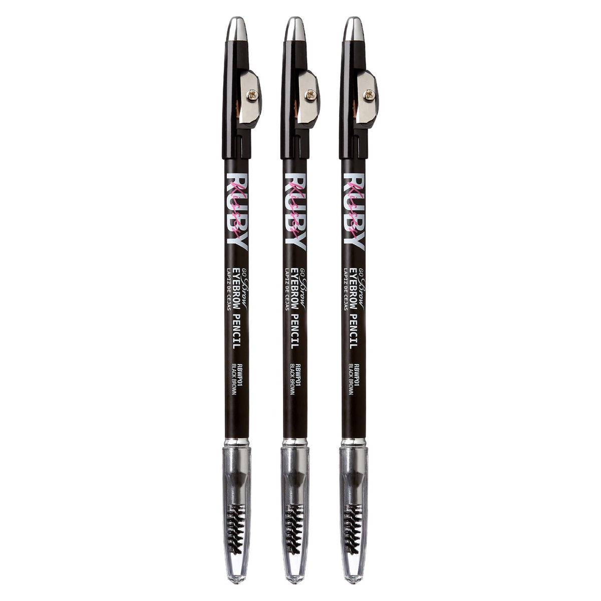 Ruby Kisses GoBrow Augenbrauenstift, anspitzbar, lang anhaltend, natürlicher Look, 3er Pack (Schwarzbraun)