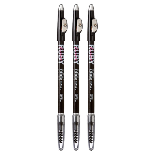 Ruby Kisses GoBrow Augenbrauenstift, anspitzbar, lang anhaltend, natürlicher Look, 3er Pack (Schwarzbraun)