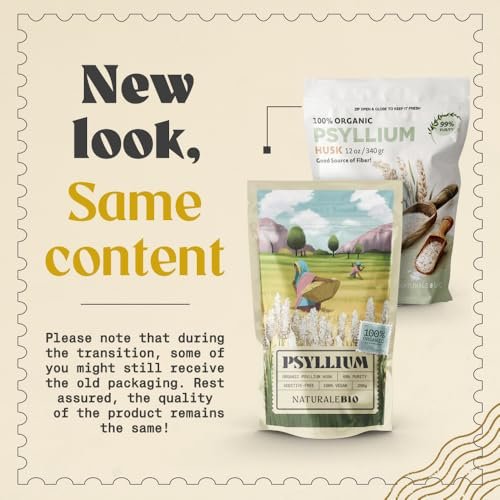 NaturaleBio Bio Ganzes Flohsamenschalenpulver 340g – 99% reine Flohsamenschalen, USDA Bio-zertifiziert, Isabgol-Ballaststoff für Keto, Paleo, Vegan & Glutenfrei