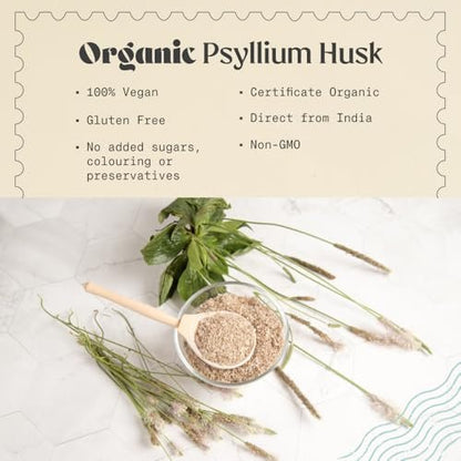 NaturaleBio Bio Ganzes Flohsamenschalenpulver 340g – 99% reine Flohsamenschalen, USDA Bio-zertifiziert, Isabgol-Ballaststoff für Keto, Paleo, Vegan & Glutenfrei