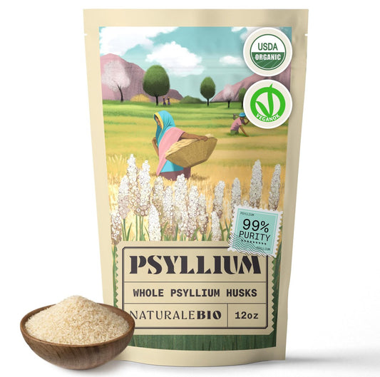 NaturaleBio Bio Ganzes Flohsamenschalenpulver 340g – 99% reine Flohsamenschalen, USDA Bio-zertifiziert, Isabgol-Ballaststoff für Keto, Paleo, Vegan & Glutenfrei