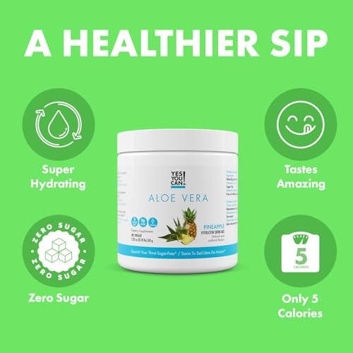 Yes You Can! Aloe Vera Pulvergetränk - Hydrationsbooster mit Bio-Aloe Vera Extrakt - Leckere Ananasgeschmack - 40 Portionen - Hergestellt in USA