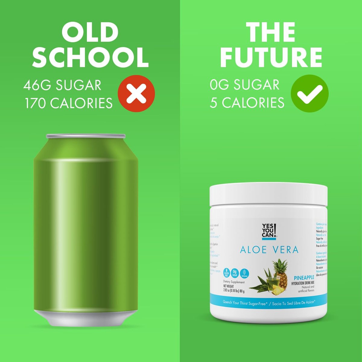 Yes You Can! Aloe Vera Pulvergetränk - Hydrationsbooster mit Bio-Aloe Vera Extrakt - Leckere Ananasgeschmack - 40 Portionen - Hergestellt in USA