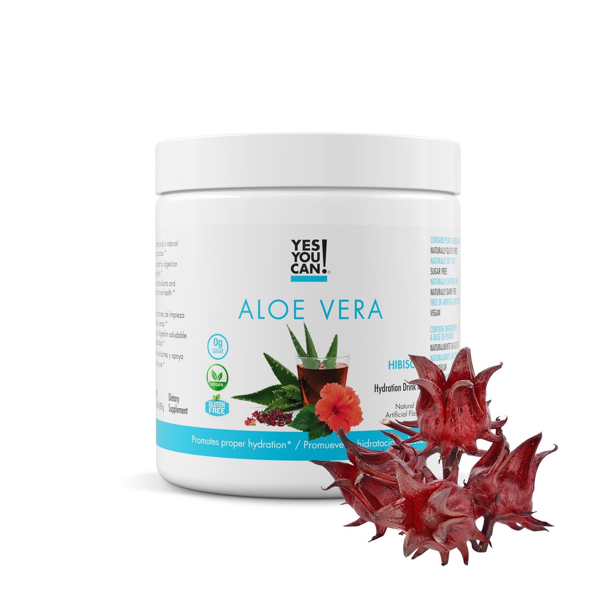 Yes You Can! Aloe Vera Pulvergetränk - Hydrationsbooster mit reinem Bio-Aloe-Vera-Extrakt - Hibiskusgeschmack - 40 Portionen - Hergestellt in den USA