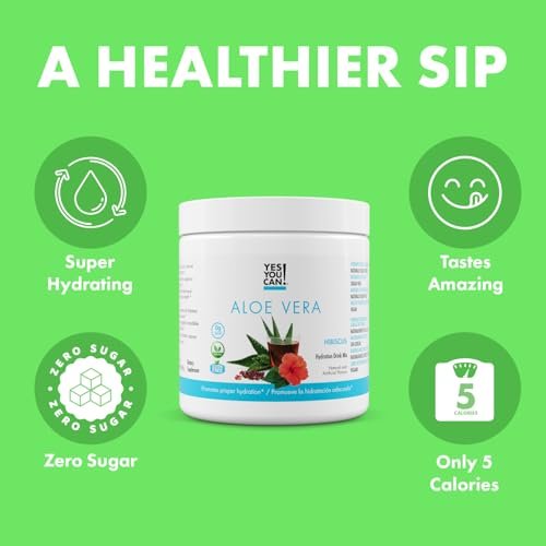 Yes You Can! Aloe Vera Pulvergetränk - Hydrationsbooster mit reinem Bio-Aloe-Vera-Extrakt - Hibiskusgeschmack - 40 Portionen - Hergestellt in den USA