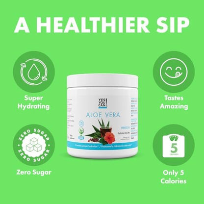 Yes You Can! Aloe Vera Pulvergetränk - Hydrationsbooster mit reinem Bio-Aloe-Vera-Extrakt - Hibiskusgeschmack - 40 Portionen - Hergestellt in den USA