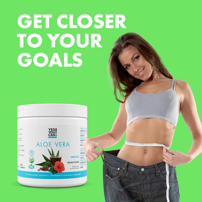 Yes You Can! Aloe Vera Pulvergetränk - Hydrationsbooster mit reinem Bio-Aloe-Vera-Extrakt - Hibiskusgeschmack - 40 Portionen - Hergestellt in den USA