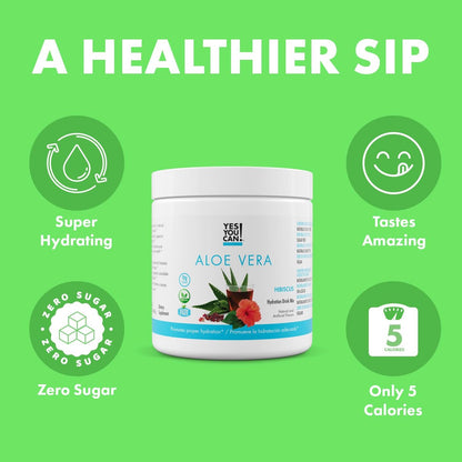 Yes You Can! Aloe Vera Pulvergetränk - Hydrationsbooster mit reinem Bio-Aloe-Vera-Extrakt - Hibiskusgeschmack - 40 Portionen - Hergestellt in den USA