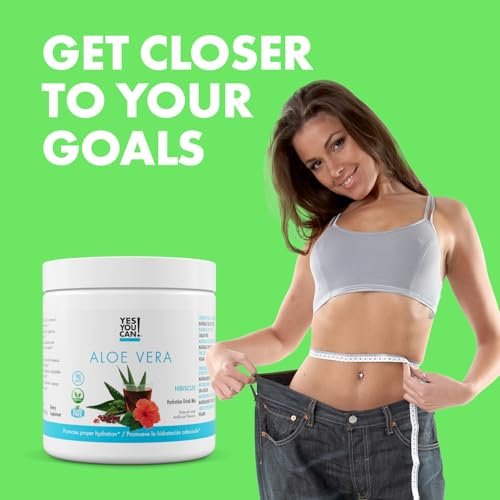 Yes You Can! Aloe Vera Pulvergetränk - Hydrationsbooster mit reinem Bio-Aloe-Vera-Extrakt - Hibiskusgeschmack - 40 Portionen - Hergestellt in den USA