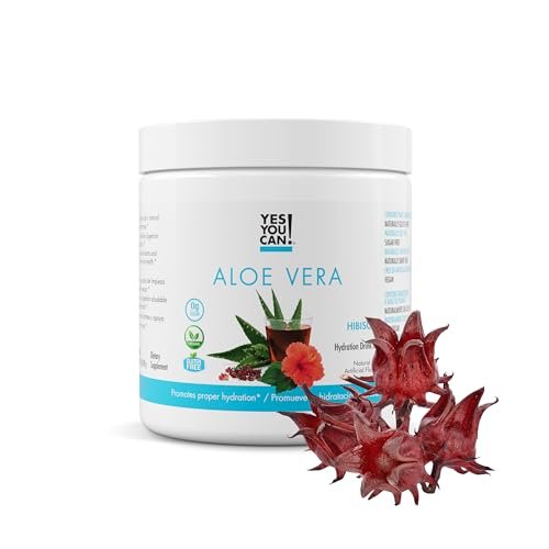 Yes You Can! Aloe Vera Pulvergetränk - Hydrationsbooster mit reinem Bio-Aloe-Vera-Extrakt - Hibiskusgeschmack - 40 Portionen - Hergestellt in den USA