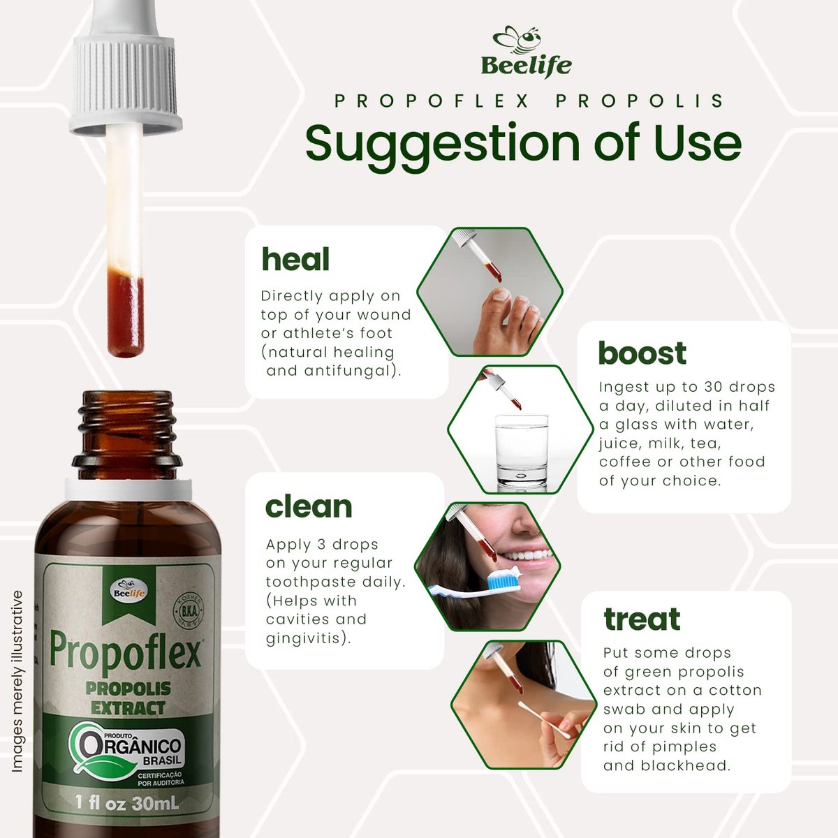Beelife Propoflex Bio-Propolis Extrakt Organisch – Hoher Artepillin-C-Gehalt, Antioxidantienreiches Nahrungsergänzungsmittel für das allgemeine Wohlbefinden – Natürlich & Koscher – Hergestellt in Brasilien, 30 ml