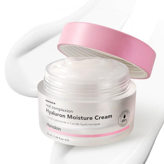Hanskin Real Complexion Hyaluron-Feuchtigkeitscreme – Hyaluronsäure-Gesichtscreme mit Niacinamid & Vitamin E für empfindliche & trockene Haut, koreanische Hautpflege, 50 ml