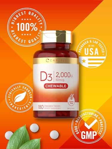 Carlyle Vitamin D3 Kautabletten 2000 IE (50 µg) | 180 Kautabletten mit Beerengeschmack | Vegetarisch, Nicht-GVO und Glutenfrei
