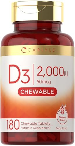 Carlyle Vitamin D3 Kautabletten 2000 IE (50 µg) | 180 Kautabletten mit Beerengeschmack | Vegetarisch, Nicht-GVO und Glutenfrei
