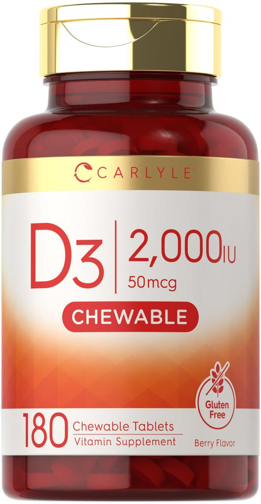 Carlyle Vitamin D3 Kautabletten 2000 IE (50 µg) | 180 Kautabletten mit Beerengeschmack | Vegetarisch, Nicht-GVO und Glutenfrei