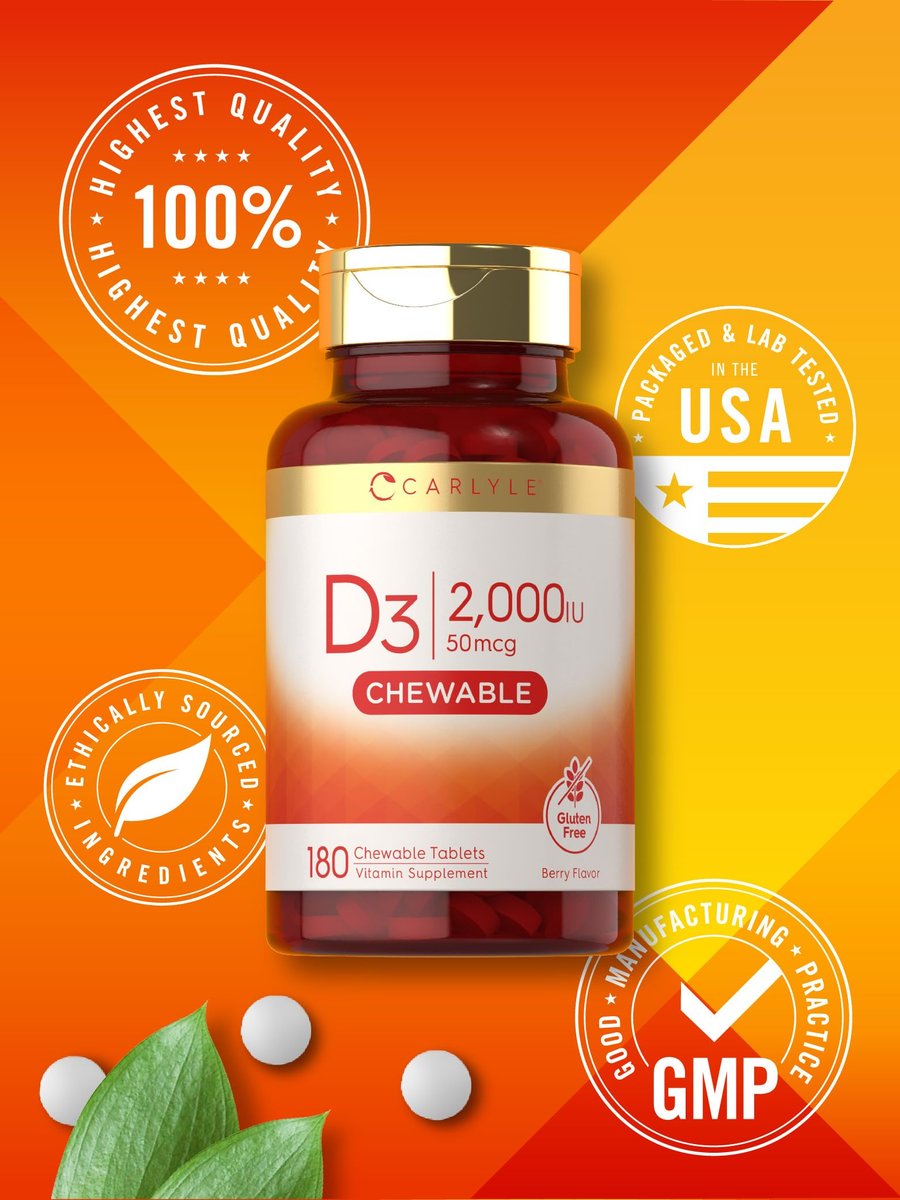 Carlyle Vitamin D3 Kautabletten 2000 IE (50 µg) | 180 Kautabletten mit Beerengeschmack | Vegetarisch, Nicht-GVO und Glutenfrei