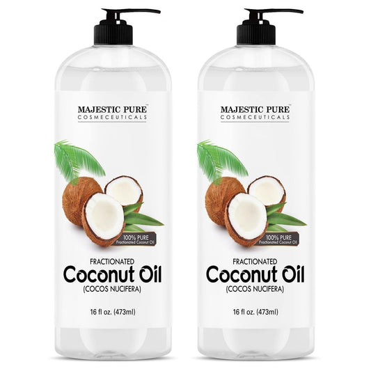 Majestic Pure Fraktioniertes Kokosöl – Entspannendes Massageöl, flüssiges Trägeröl zum Verdünnen ätherischer Öle – Feuchtigkeitsspender & Pflegemittel für Haut, Lippen, Haare & Körper – 16 fl oz (2er-Pack)