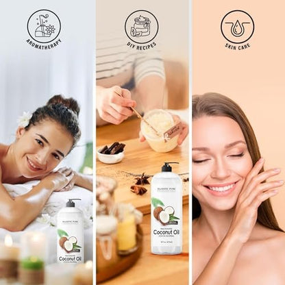 Majestic Pure Fraktioniertes Kokosöl – Entspannendes Massageöl, flüssiges Trägeröl zum Verdünnen ätherischer Öle – Feuchtigkeitsspender & Pflegemittel für Haut, Lippen, Haare & Körper – 16 fl oz (2er-Pack)