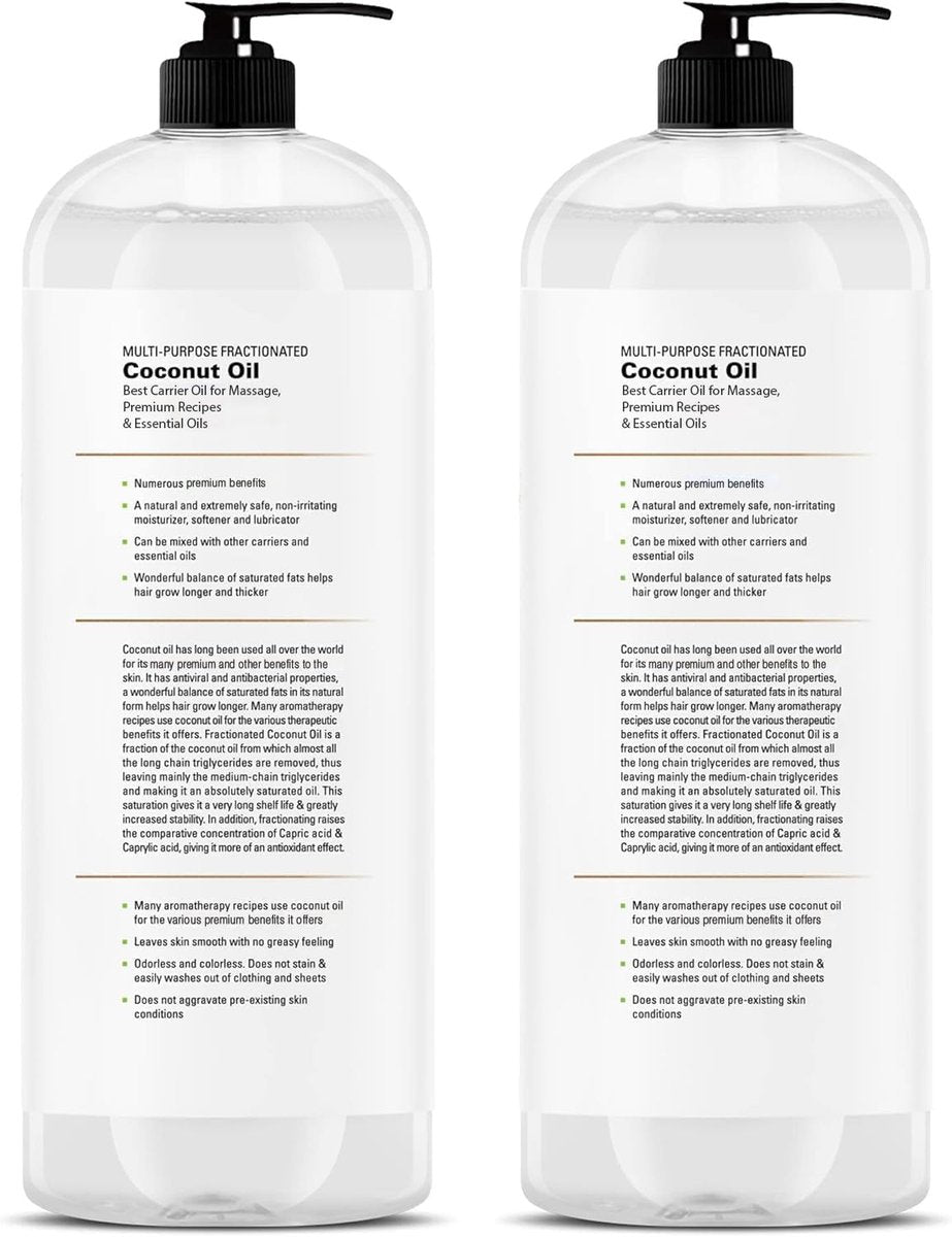 Majestic Pure Fraktioniertes Kokosöl – Entspannendes Massageöl, flüssiges Trägeröl zum Verdünnen ätherischer Öle – Feuchtigkeitsspender & Pflegemittel für Haut, Lippen, Haare & Körper – 16 fl oz (2er-Pack)
