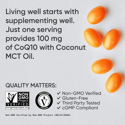 Sports Research CoQ10 (100 mg) mit Kokosöl & Bioperin (schwarzer Pfeffer) für bessere Absorption | Vegan zertifiziert, Non-GMO verifiziert (120 vegane Weichkapseln)
