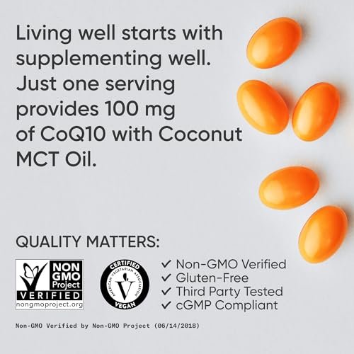 Sports Research CoQ10 (100 mg) mit Kokosöl & Bioperin (schwarzer Pfeffer) für bessere Absorption | Vegan zertifiziert, Non-GMO verifiziert (120 vegane Weichkapseln)