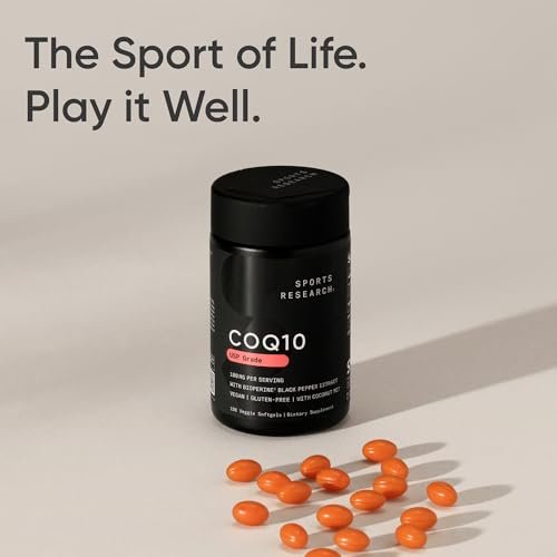 Sports Research CoQ10 (100 mg) mit Kokosöl & Bioperin (schwarzer Pfeffer) für bessere Absorption | Vegan zertifiziert, Non-GMO verifiziert (120 vegane Weichkapseln)