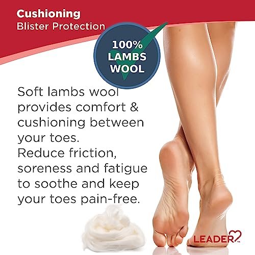 LEADER 100% Lambswool Zehenpolster – Polster für Komfort und Schmerzlinderung zwischen den Zehen, 10,6 g, 3er-Pack