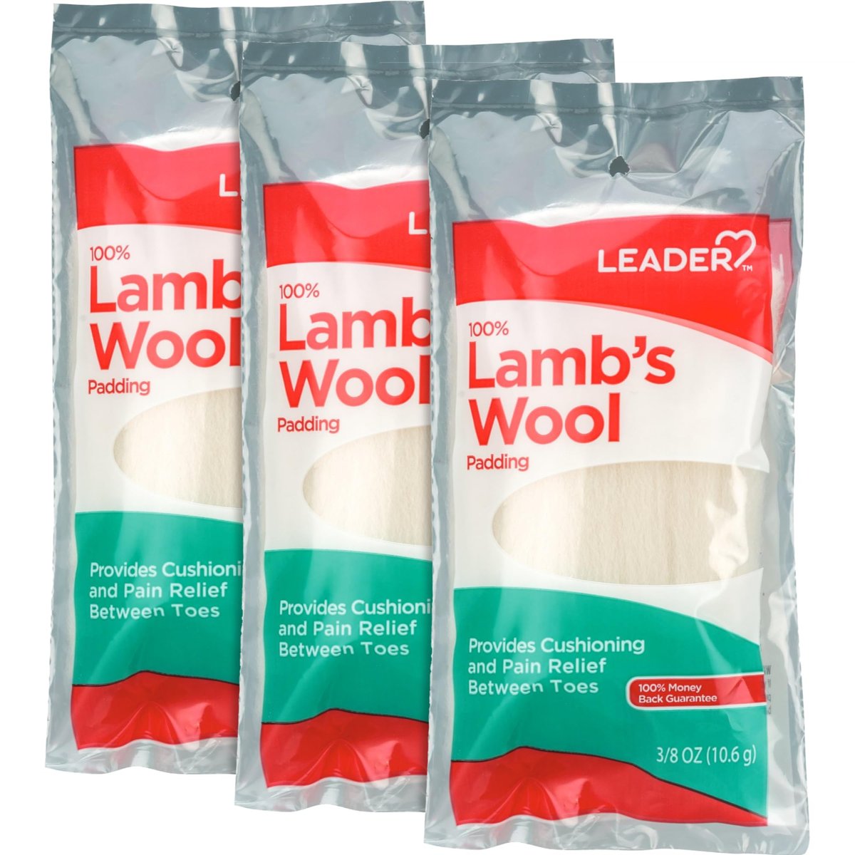 LEADER 100% Lambswool Zehenpolster – Polster für Komfort und Schmerzlinderung zwischen den Zehen, 10,6 g, 3er-Pack