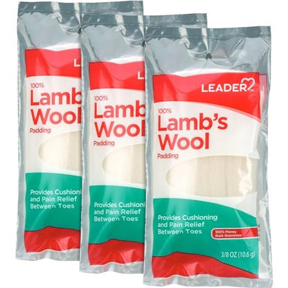 LEADER 100% Lambswool Zehenpolster – Polster für Komfort und Schmerzlinderung zwischen den Zehen, 10,6 g, 3er-Pack