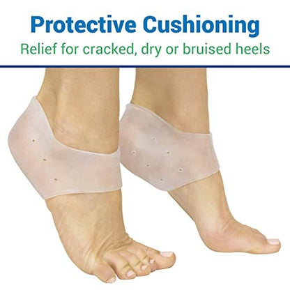 ViveSole Silikon Fersenprotektoren (2 Paar) - Gel-Schutz für Frauen und Männer, feuchtigkeitsspendende Linderung von Blasen, rissigen Füßen, Plantarfasziitis, Fersensporn, weiche Polsterung, stützende Einlegesohle