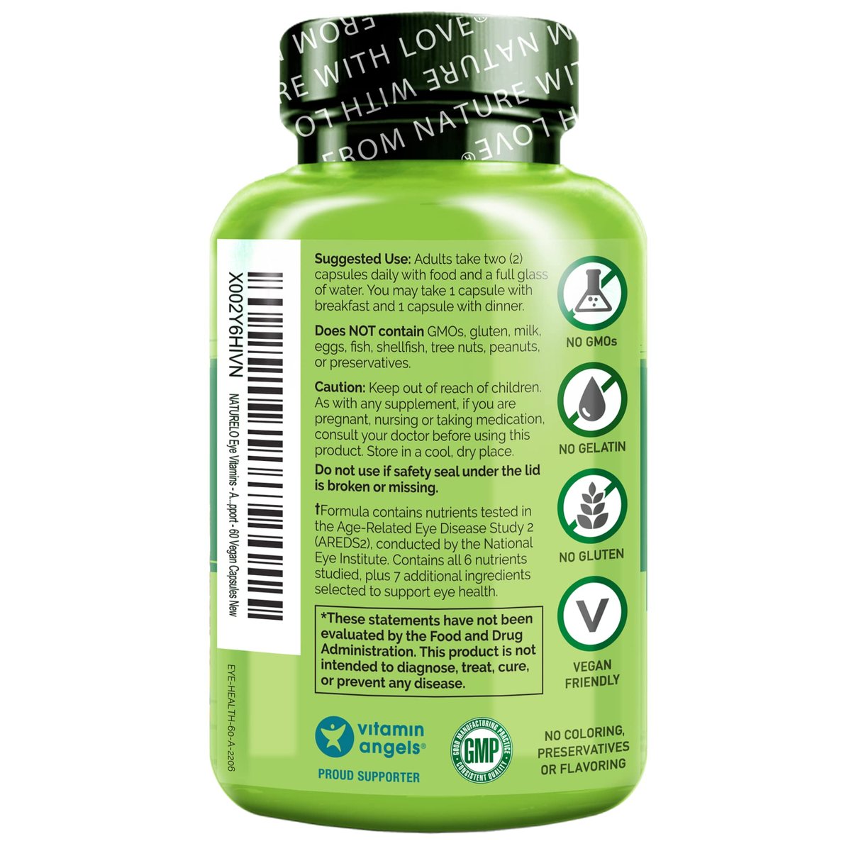 NATURELO Augen Vitamine - AREDS 2 Formel mit Lutein, Zeaxanthin, Vitamin C, E, Zink plus DHA - Nahrungsergänzung für trockene Augen, gesundes Sehen, Augenunterstützung - 60 vegane Kapseln