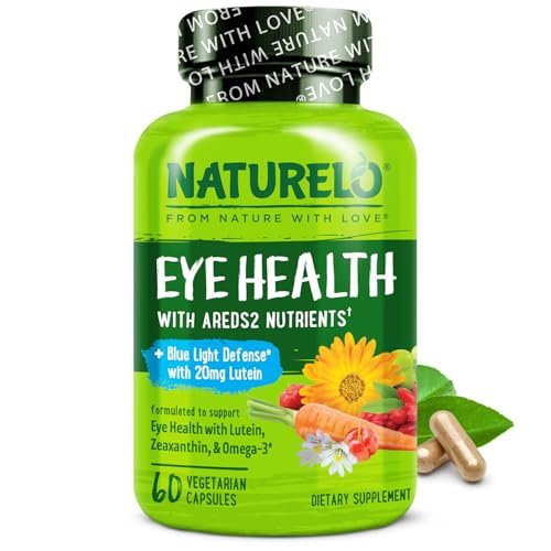 NATURELO Augen Vitamine - AREDS 2 Formel mit Lutein, Zeaxanthin, Vitamin C, E, Zink plus DHA - Nahrungsergänzung für trockene Augen, gesundes Sehen, Augenunterstützung - 60 vegane Kapseln