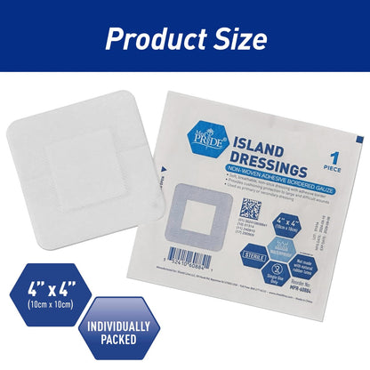MED PRIDE Bordered Gauze-Island Dressing 4'' x 4'' – 25 einzeln verpackte sterile Wundauflagen mit Kleberand, saugfähig & atmungsaktiv, latexfrei