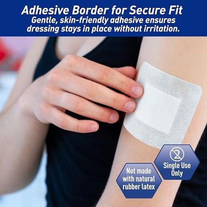 MED PRIDE Bordered Gauze-Island Dressing 4'' x 4'' – 25 einzeln verpackte sterile Wundauflagen mit Kleberand, saugfähig & atmungsaktiv, latexfrei