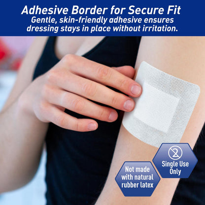 MED PRIDE Bordered Gauze-Island Dressing 4'' x 4'' – 25 einzeln verpackte sterile Wundauflagen mit Kleberand, saugfähig & atmungsaktiv, latexfrei