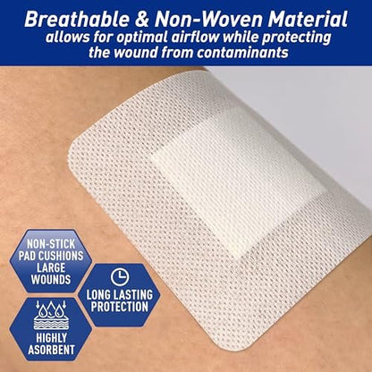 MED PRIDE Bordered Gauze-Island Dressing 4'' x 4'' – 25 einzeln verpackte sterile Wundauflagen mit Kleberand, saugfähig & atmungsaktiv, latexfrei