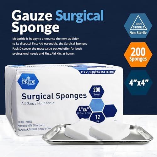 MED PRIDE 4x4 cm Mullkompressen, 200 Stück, 12-lagig, extra saugfähig | Unsterile Verbandgaze | Ideal für Wundversorgung, Reinigung und Erste-Hilfe