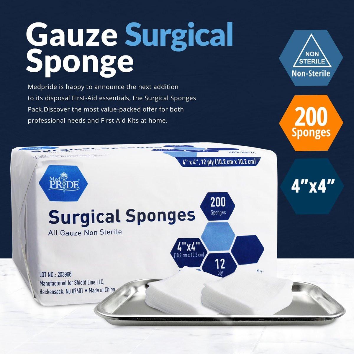 MED PRIDE 4x4 cm Mullkompressen, 200 Stück, 12-lagig, extra saugfähig | Unsterile Verbandgaze | Ideal für Wundversorgung, Reinigung und Erste-Hilfe