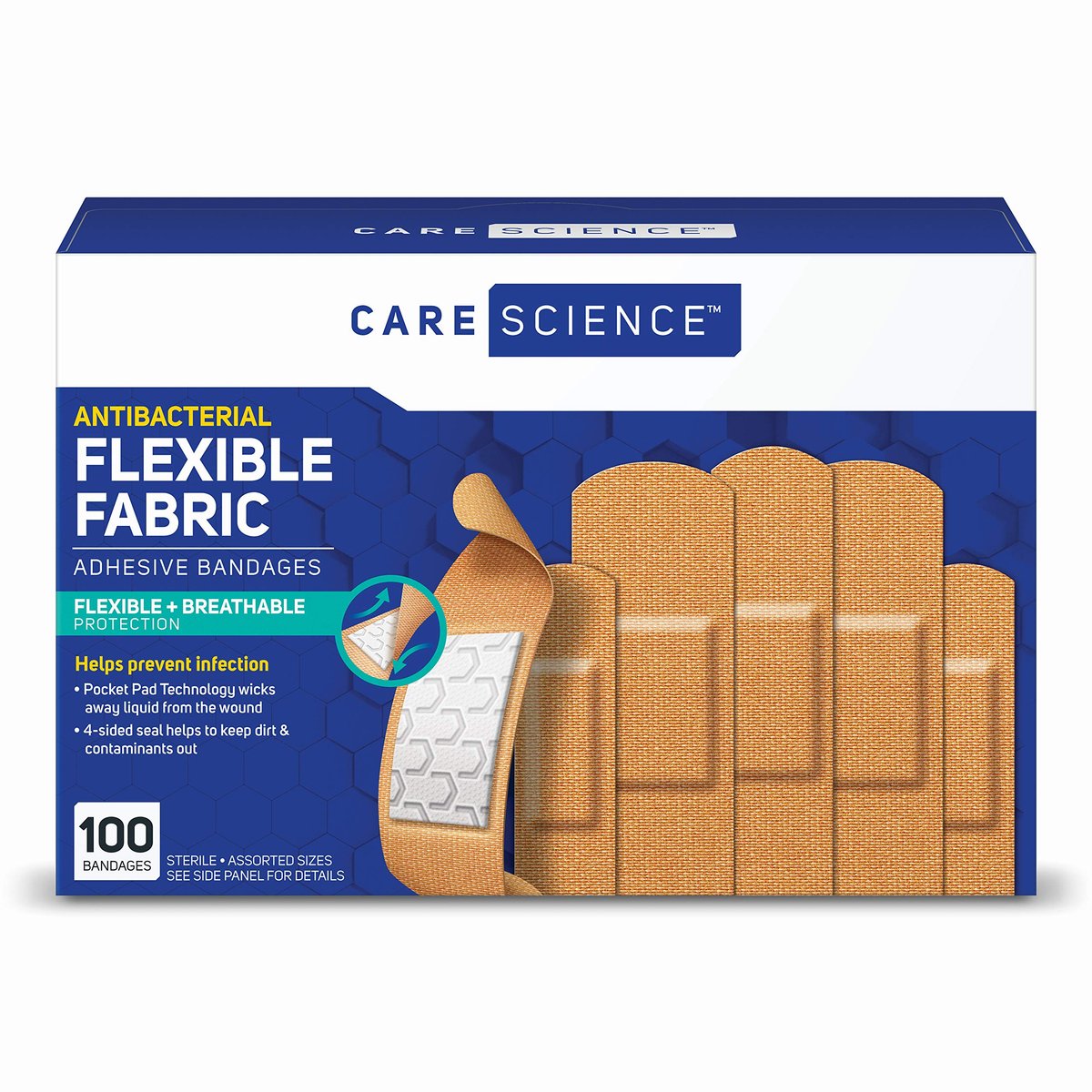 Care Science Pflaster-Strips, 100 Stück in verschiedenen Größen | Flexibel + atmungsaktiv, Schutz vor Infektionen für Erste Hilfe und Wundversorgung