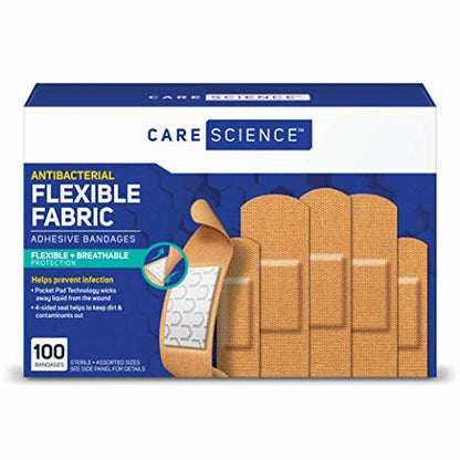 Care Science Pflaster-Strips, 100 Stück in verschiedenen Größen | Flexibel + atmungsaktiv, Schutz vor Infektionen für Erste Hilfe und Wundversorgung