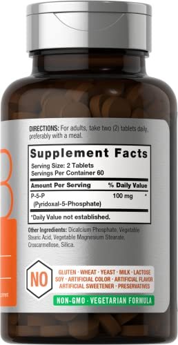 Horbäach P5P Aktiviertes Vitamin B6 100 mg | 120 Tabletten | Vegetarisches Nahrungsergänzungsmittel, Nicht-GVO, Glutenfrei | Pyridoxal-5-Phosphat | Coenzym B6