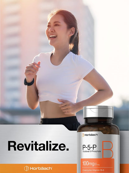 Horbäach P5P Aktiviertes Vitamin B6 100 mg | 120 Tabletten | Vegetarisches Nahrungsergänzungsmittel, Nicht-GVO, Glutenfrei | Pyridoxal-5-Phosphat | Coenzym B6